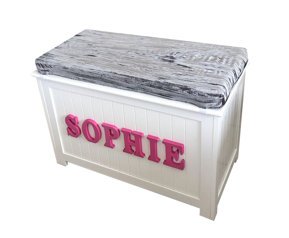 Crushed velvet store toy box personalised